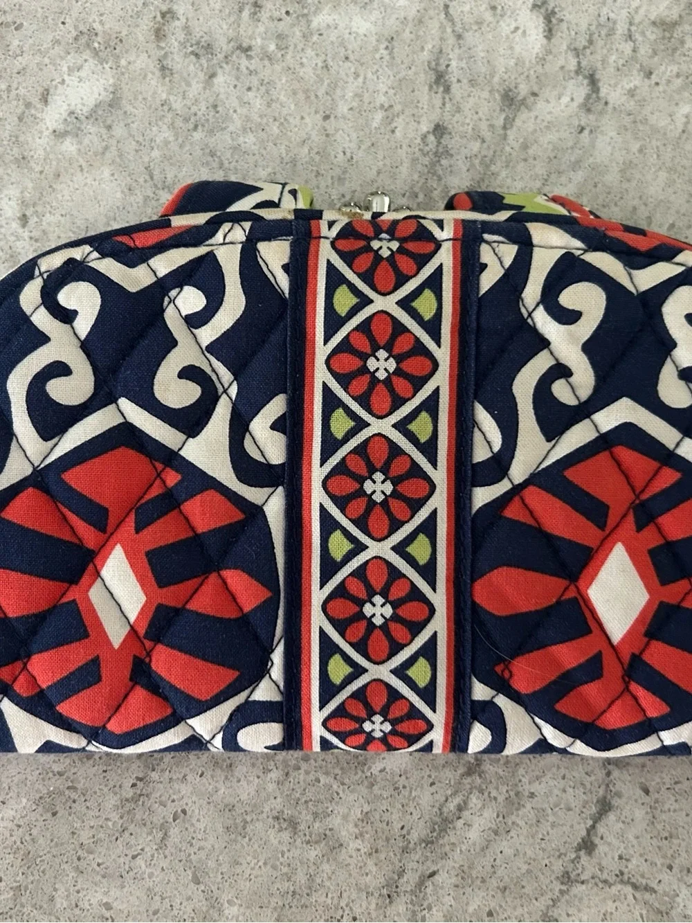 Quilted Navy, Red & Cream Patterned Wallet